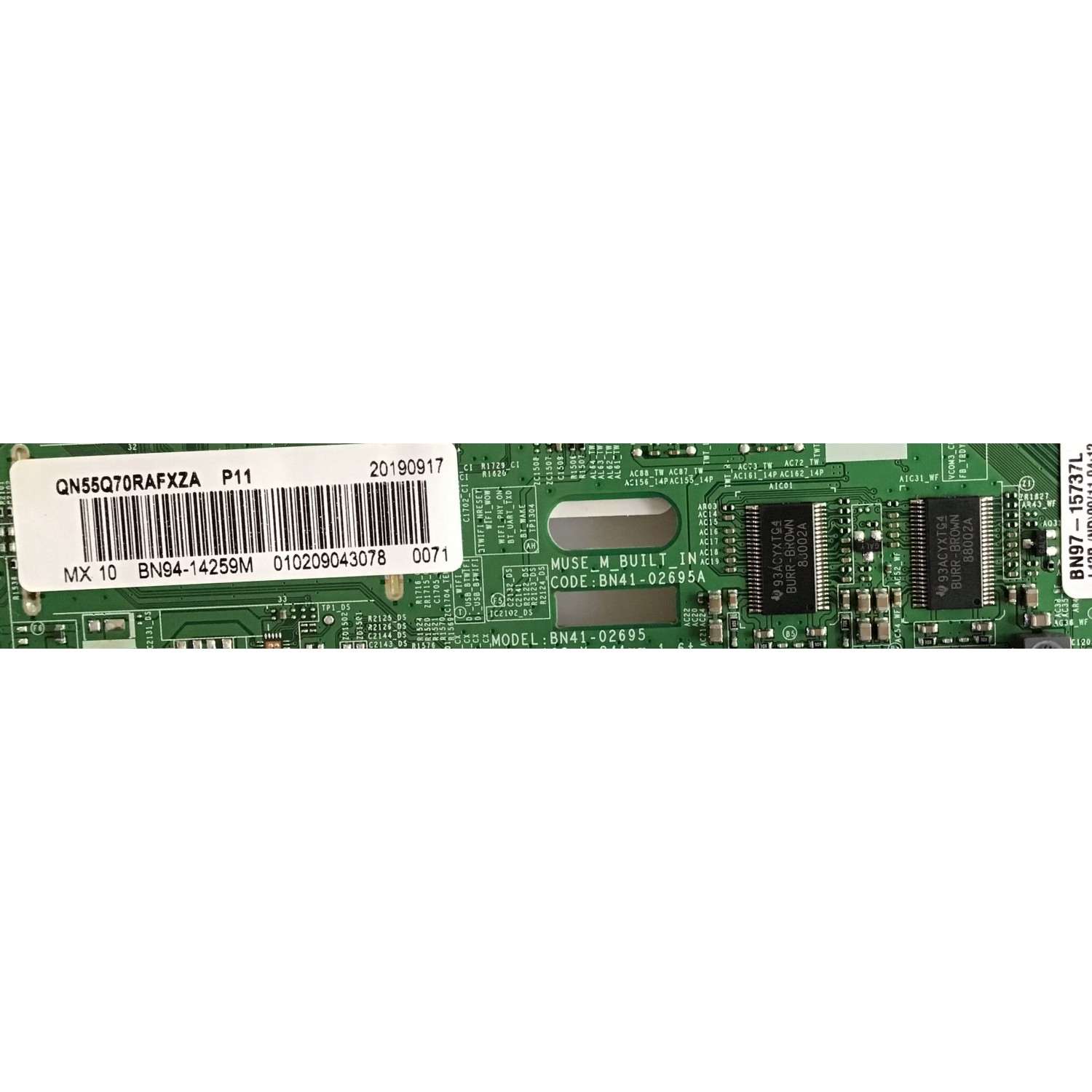 KIT DE TARJETAS PARA TV SAMSUNG / MAIN BN94-14259M / BN41-02695A / FUENTE BN44-00977A / L55S7NA_RHS / LED DRIVER BN44-00978B / RM3349B6 / PANEL CY-TR055FLLV3H / MODELO QN55Q70RAFXZA FA01 - Imagen 2